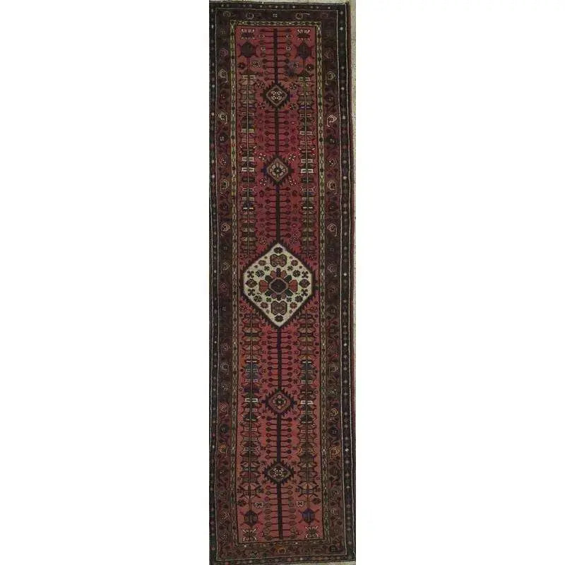 One Of The Kind Hand-Knotted Persian Wool Rug _ Luxurious Vintage Design, 10'5" x 2'6", Artisan Crafted